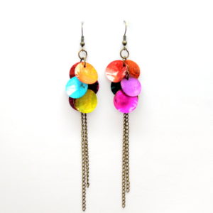 Multicolor Flat Shell Chandelier Earrings-0