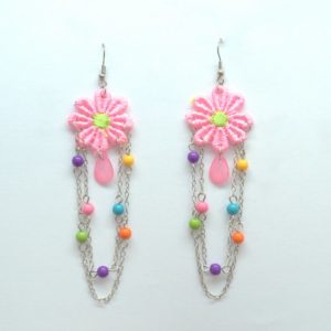 Pink Flower Chandelier Earrings-0