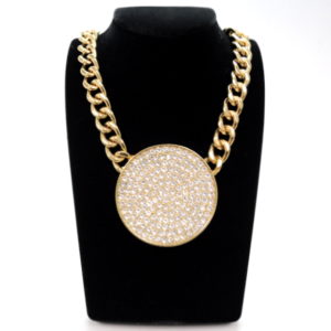 Gold Round Medaliion And Rhinestones Necklace-0