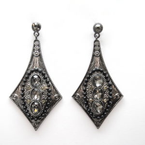 Black Rhinestone Diamond Shaped Chandelier Earrings-0