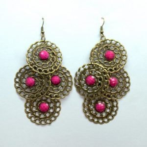 Pink Linked Circles Chandelier Earrings-0