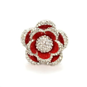 Red Flower Rhinestone Ring-0