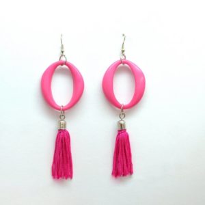 Pink Tassel With Circle Chandelier Earrings-0