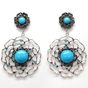 Aqua And Silver Flower Earrings-0