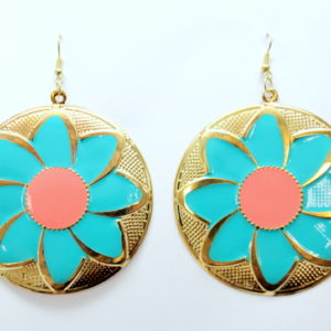 Aqua Round Flower Earrings -0