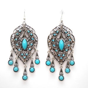 Blue And Silver Rhinestone Earrings-0