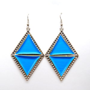 Blue Triangle Chandelier Earrings -0