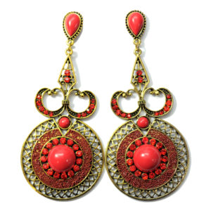 Red And Gold Drop Earrings -0
