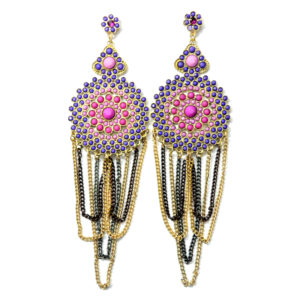 Pink And Purple Drop Chain Earrings-0
