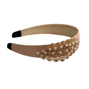 Gold With Pearls Leaf Headband-0