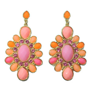 Peach And Pink Flower Drop Earrings-0