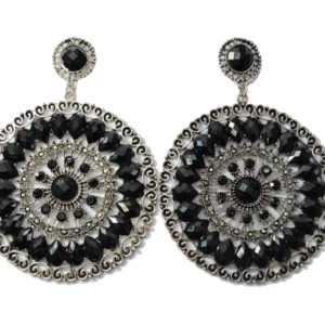 Black And Silver Round Earrings-0