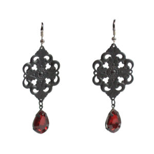 Black With Red Rhinestones Earrings-0
