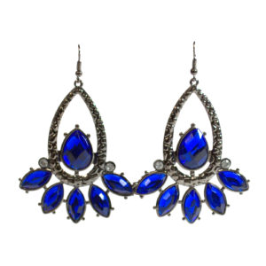 Pewter With Royal Blue Rhinestones Earrings-0