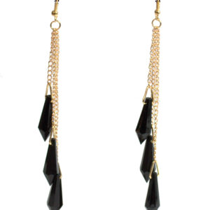 Gold With Black Crystals Earrings-0