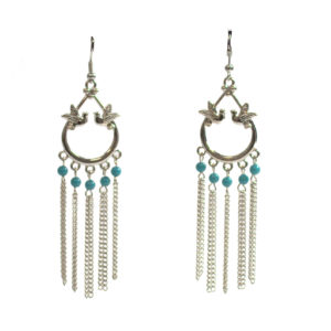 Silver And Teal With Doves Earrings-0